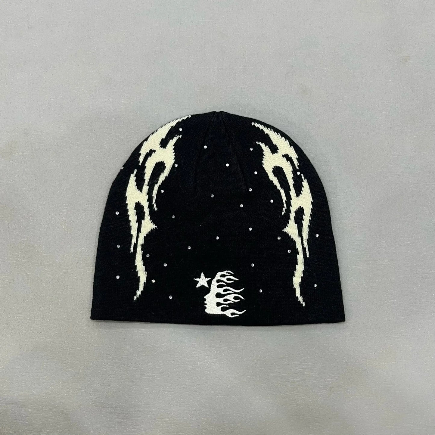 Hellstar Studios | Flame Head Logo Beanie | Black/White Hellstar