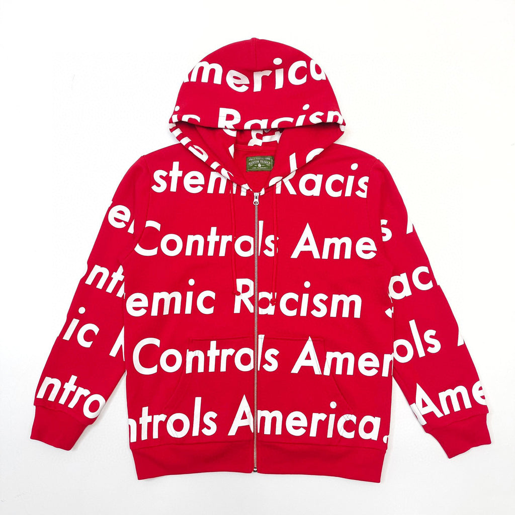Denim Tears x Arthur Rafa | Systemic Racism Controls America Zip Up Hoodie | Red/White