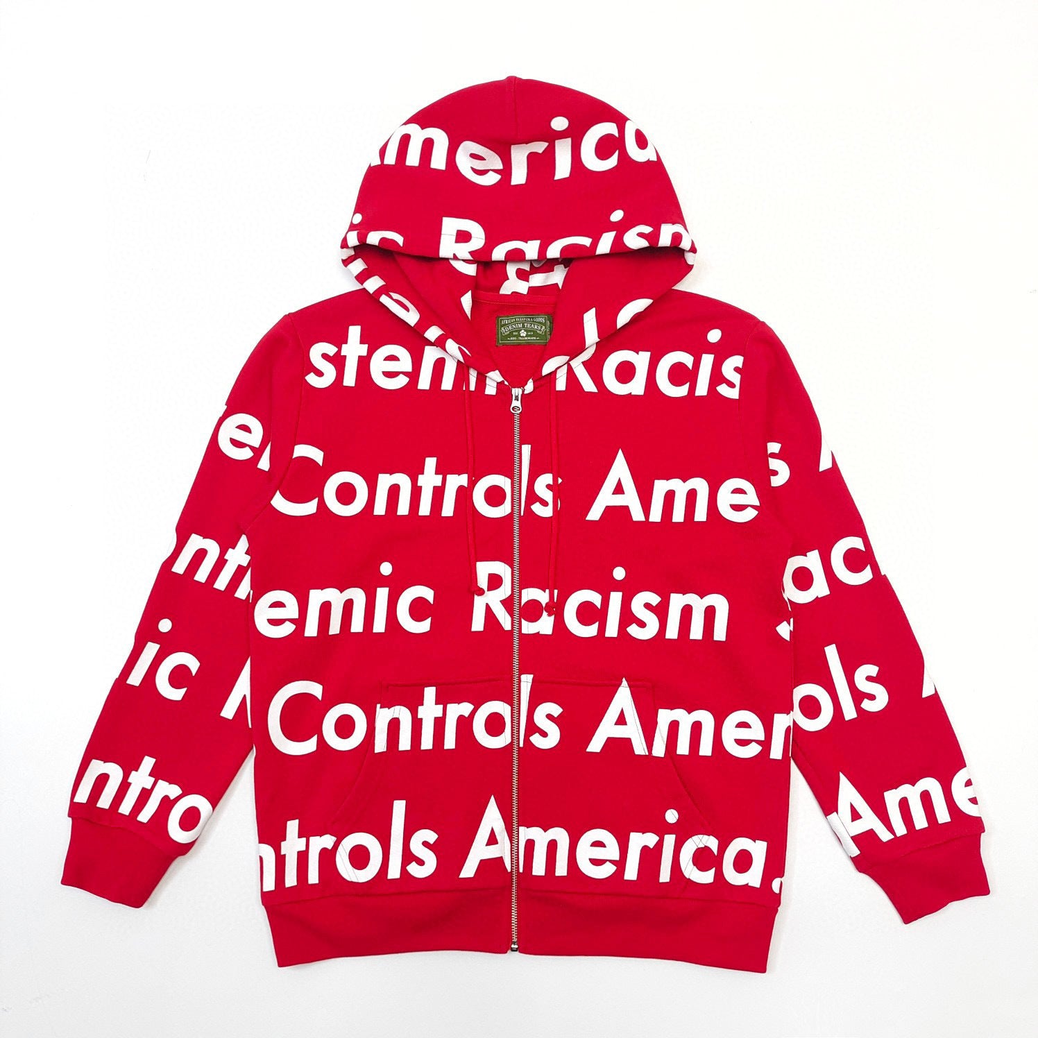 Denim Tears x Arthur Rafa | Systemic Racism Controls America Zip Up Hoodie | Red/White