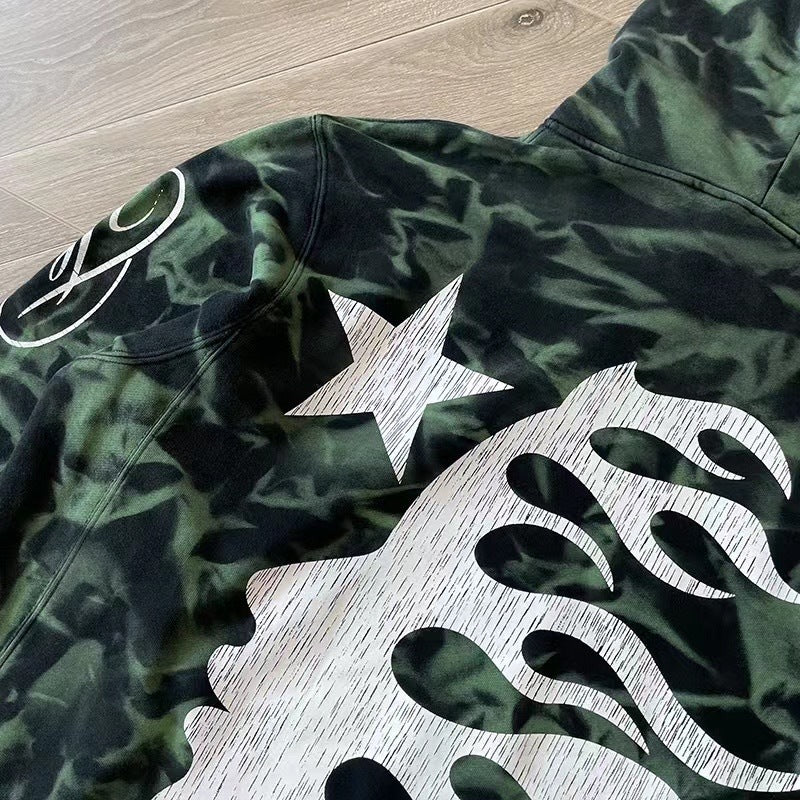 Hellstar | Green Camo Flame Hoodie
