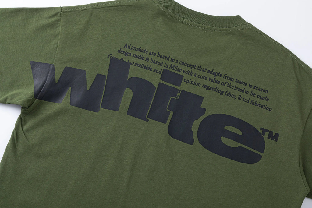 Off-White | Split-Logo Typography Tee | Black, White, or Olive Off-White