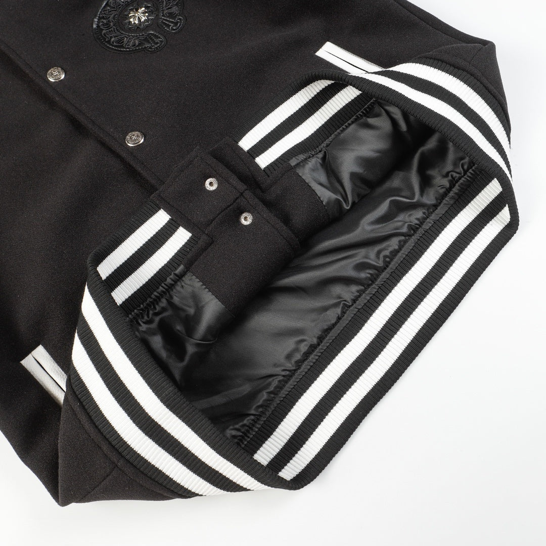 Chrome Hearts | Horse Shoe Embroidered Patch Varsity Jacket in Black
