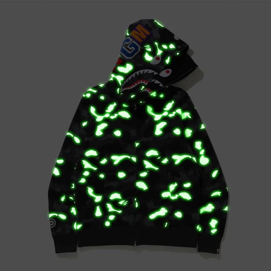 BAPE | Shark Full Zip Hoodie | Black, White & Glow Camo Jacket