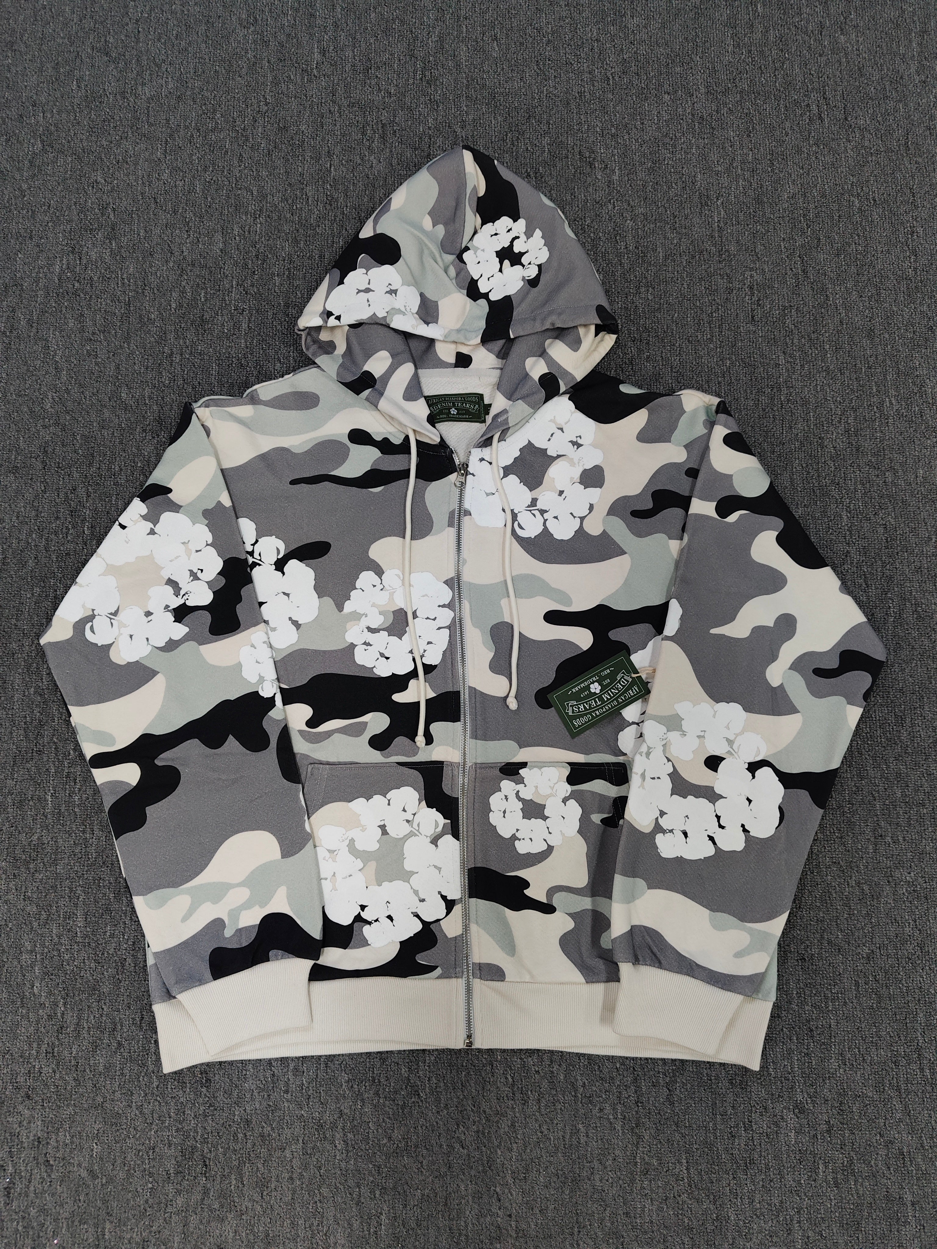Denim Tears | Camo Floral Zip Hoodie | Blue, Grey, Beige Camo