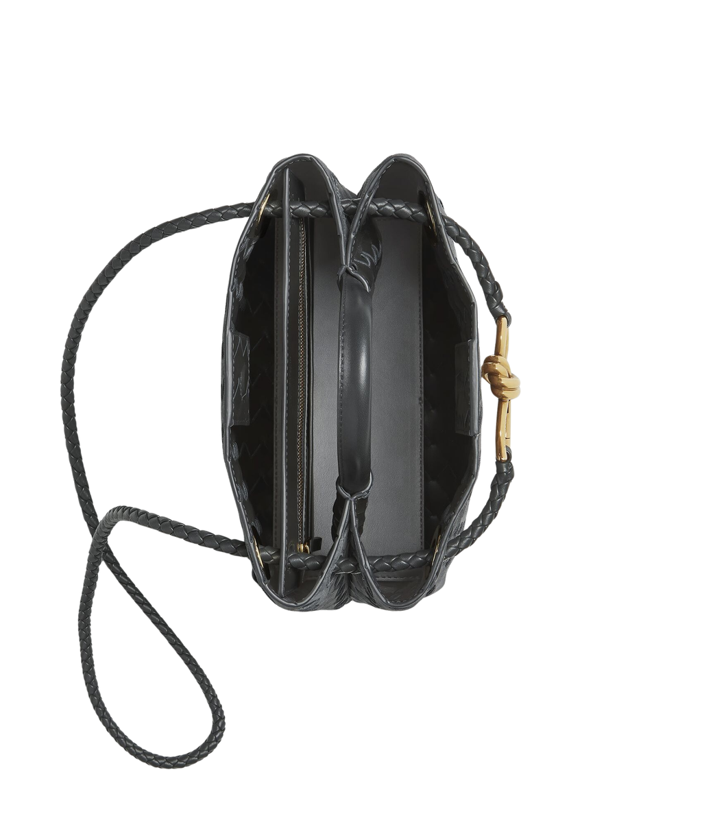 Bottega Veneta | Small Andiamo | Graphite Intrecciato Leather | Gold Knot Accent