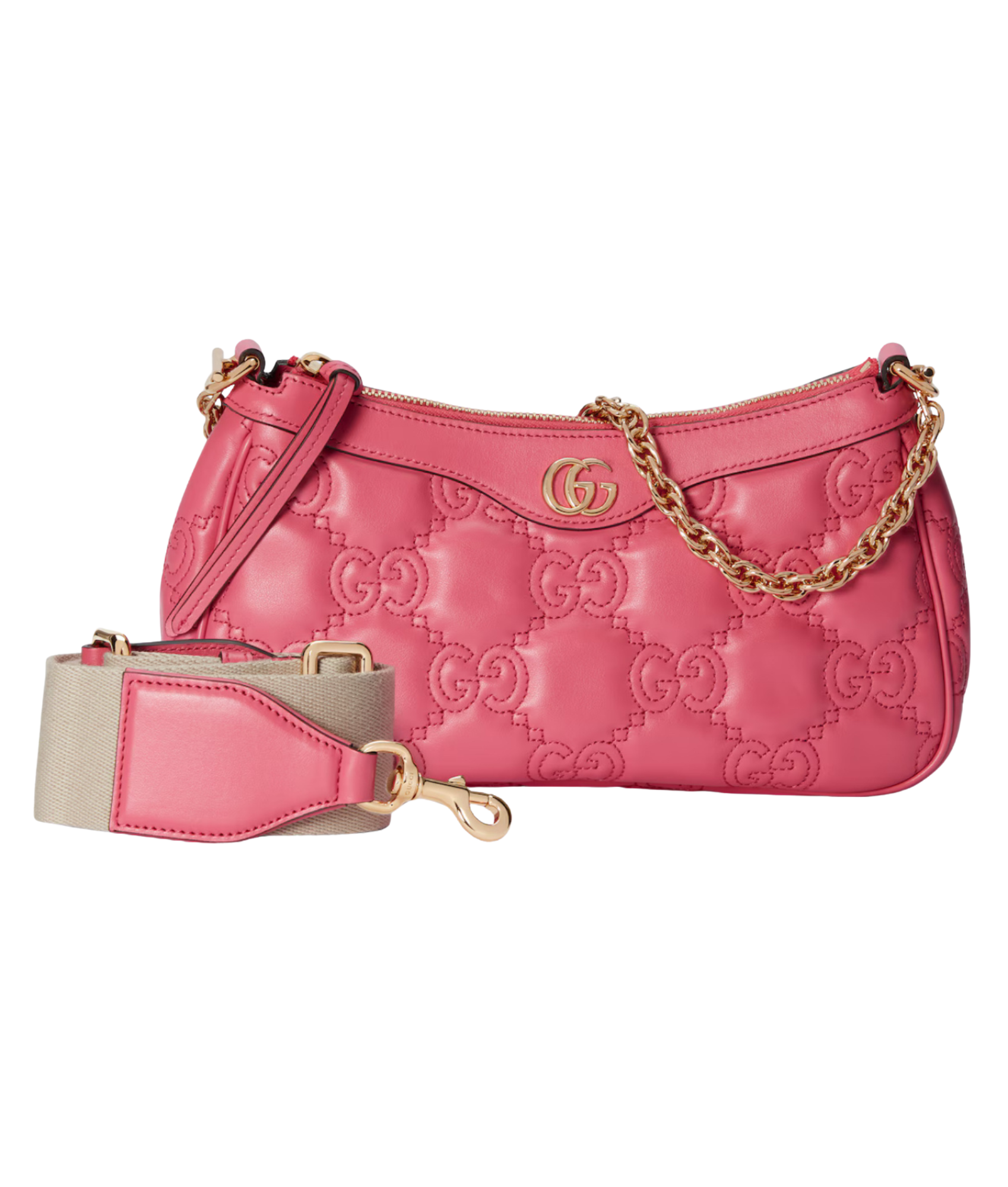 Gucci | GG Matelassé Handbag | Pink Leather with Gold Chain