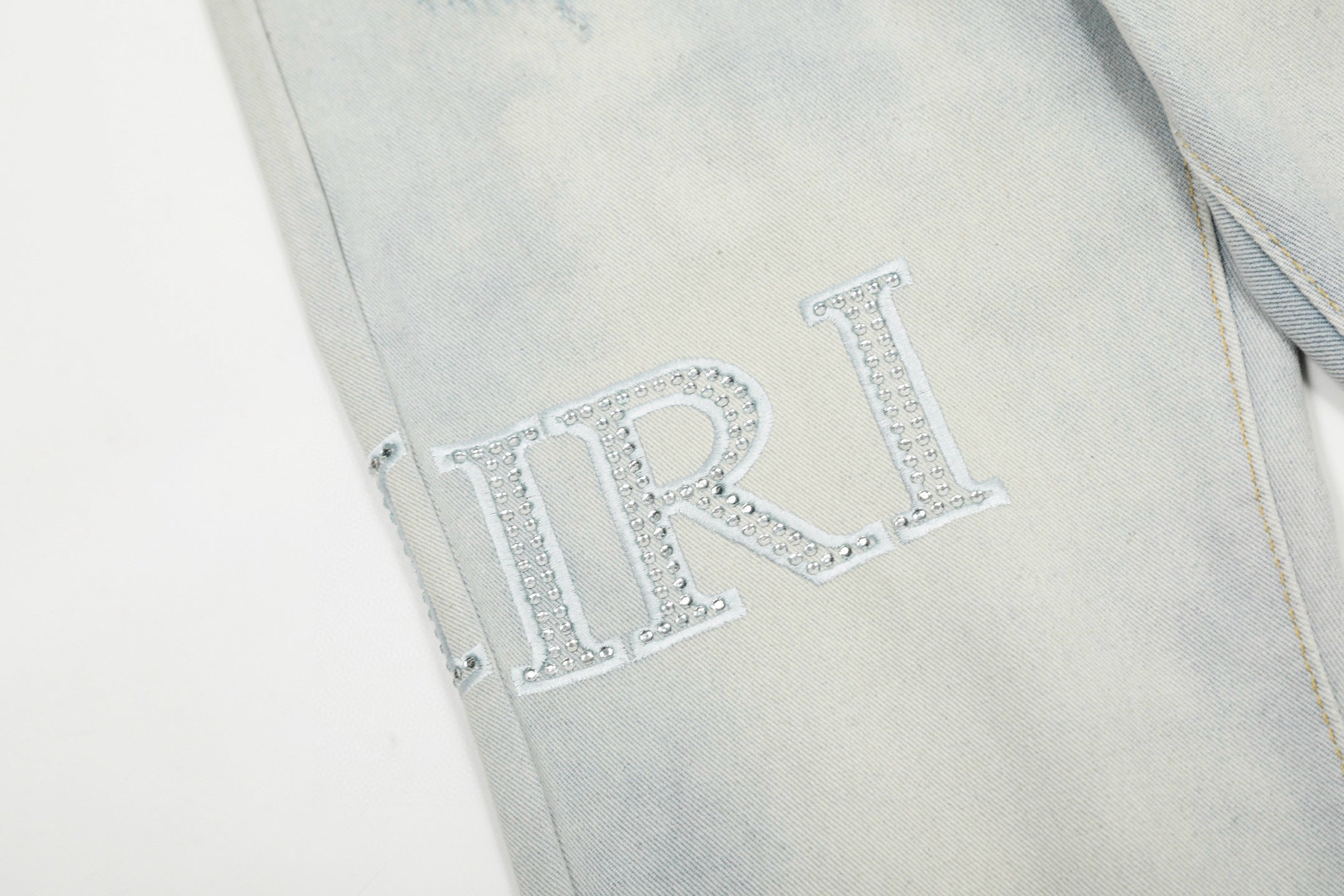 Amiri | Crystal Embellished Distressed Jeans | White