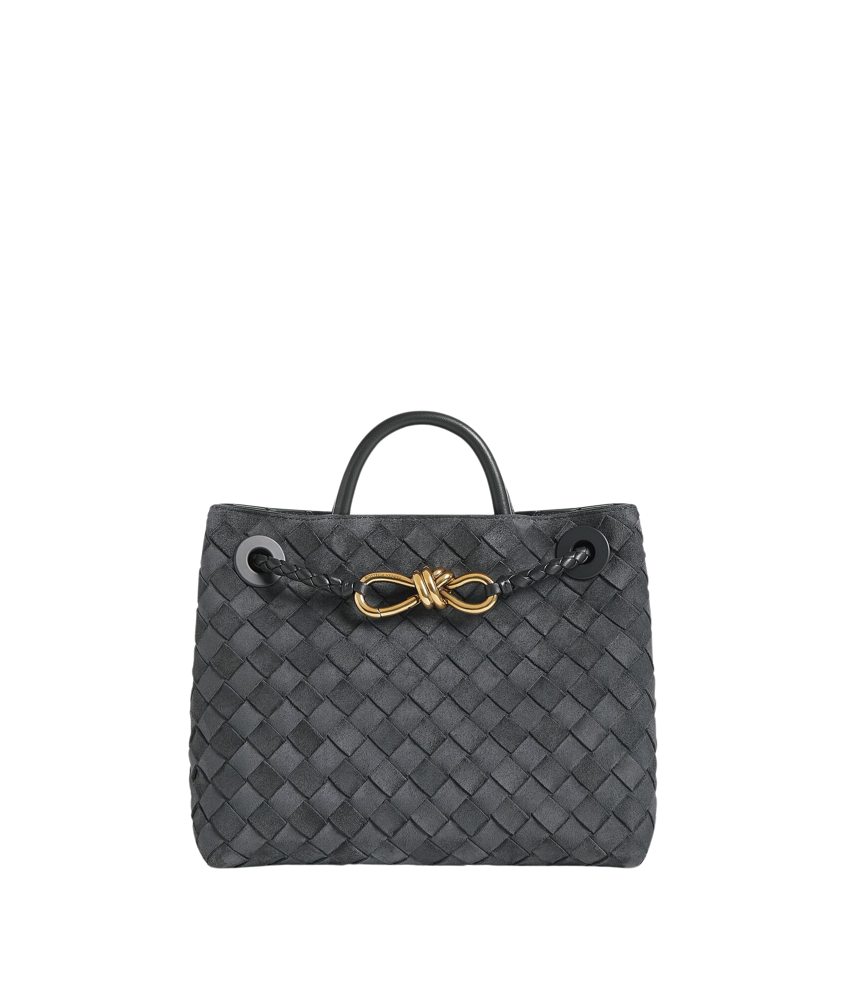 Bottega Veneta | Small Andiamo | Graphite Intrecciato Leather | Gold Knot Accent