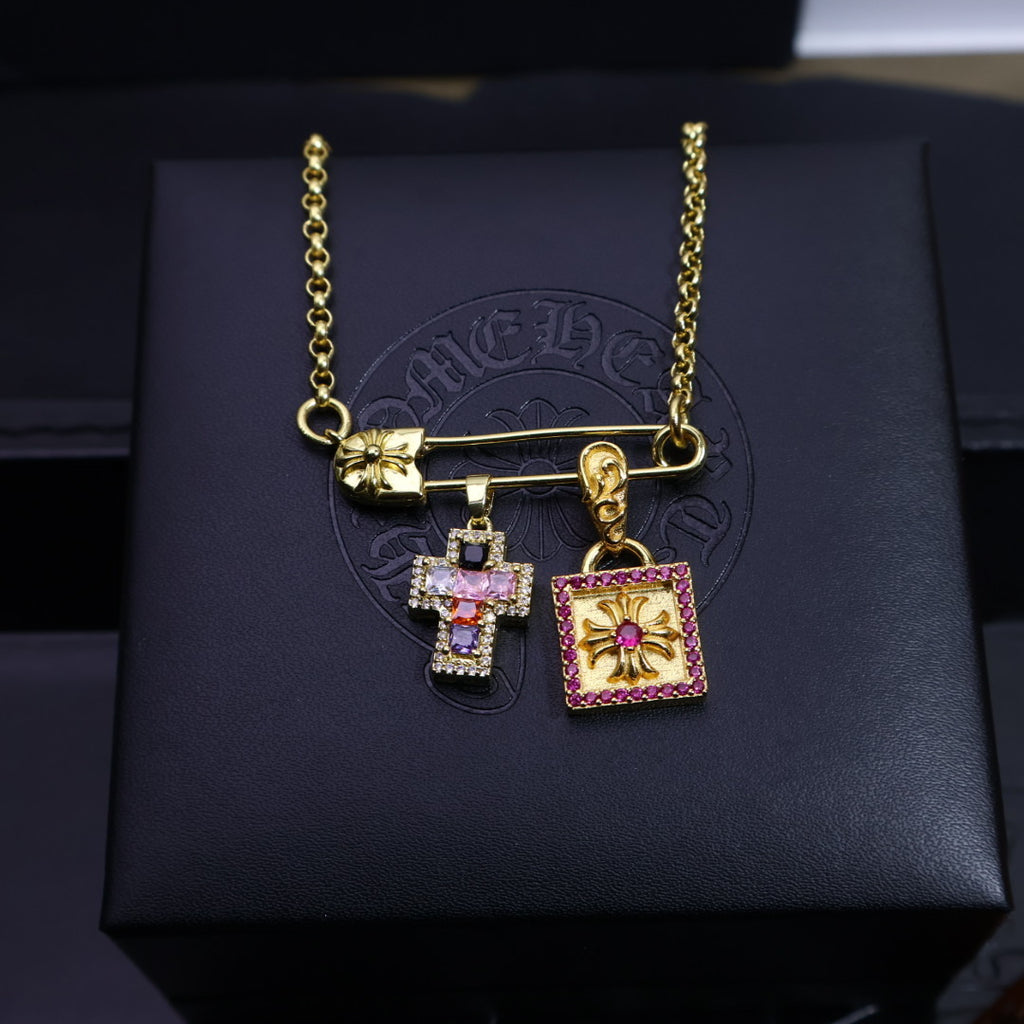 Chrome Hearts | Gold-Tone Cross & Square Charm Necklace