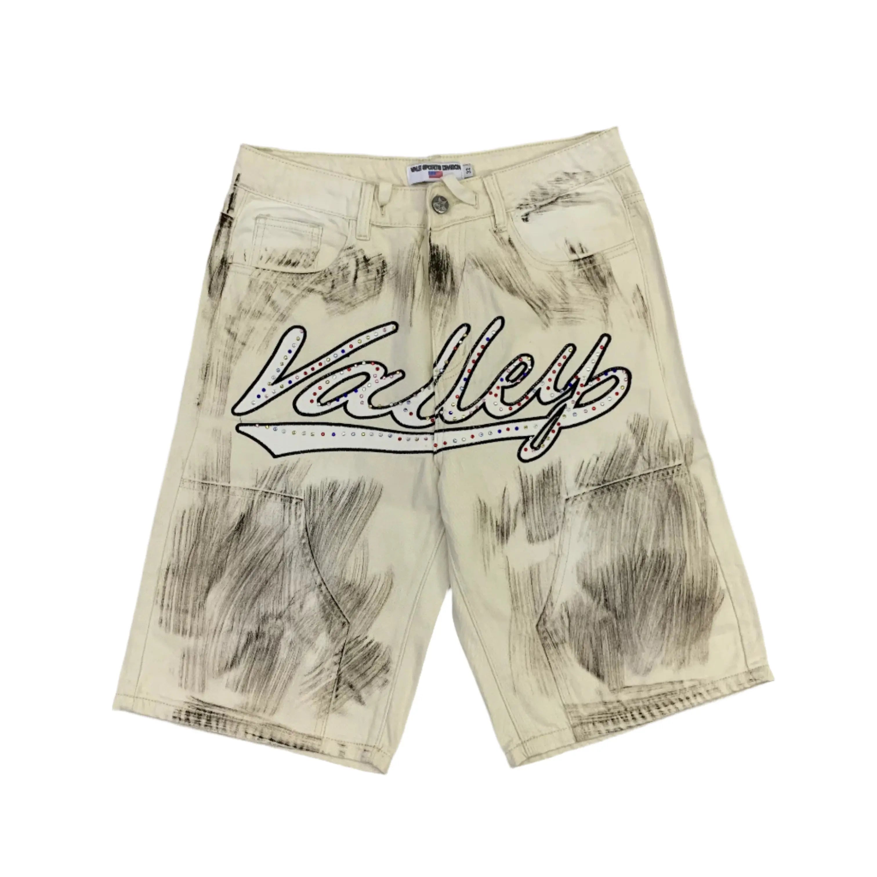 Valley | Embroidered Distressed Denim Shorts Valley