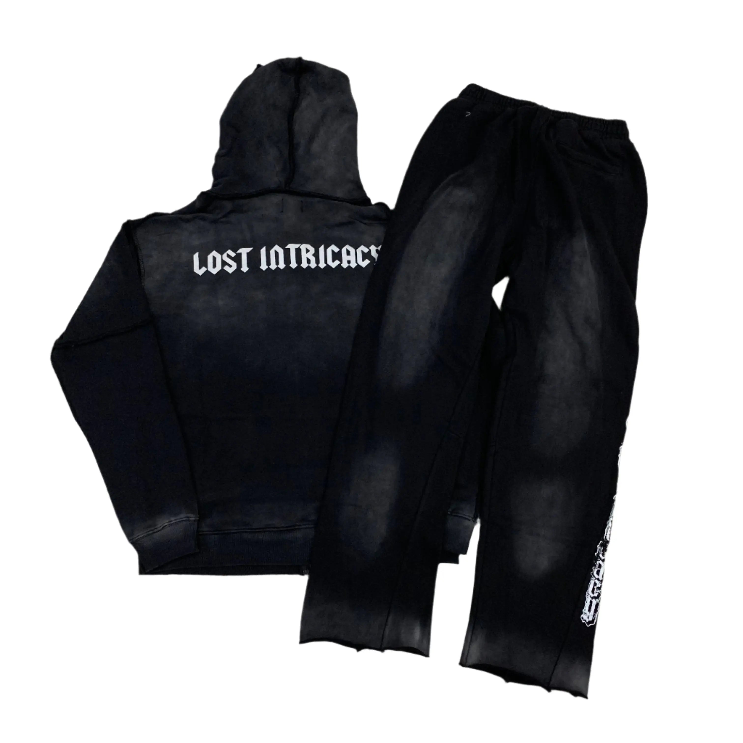 Lost Intricacy | Rhinestone Engraved Hoodie Sweat Set Lost Intricacy