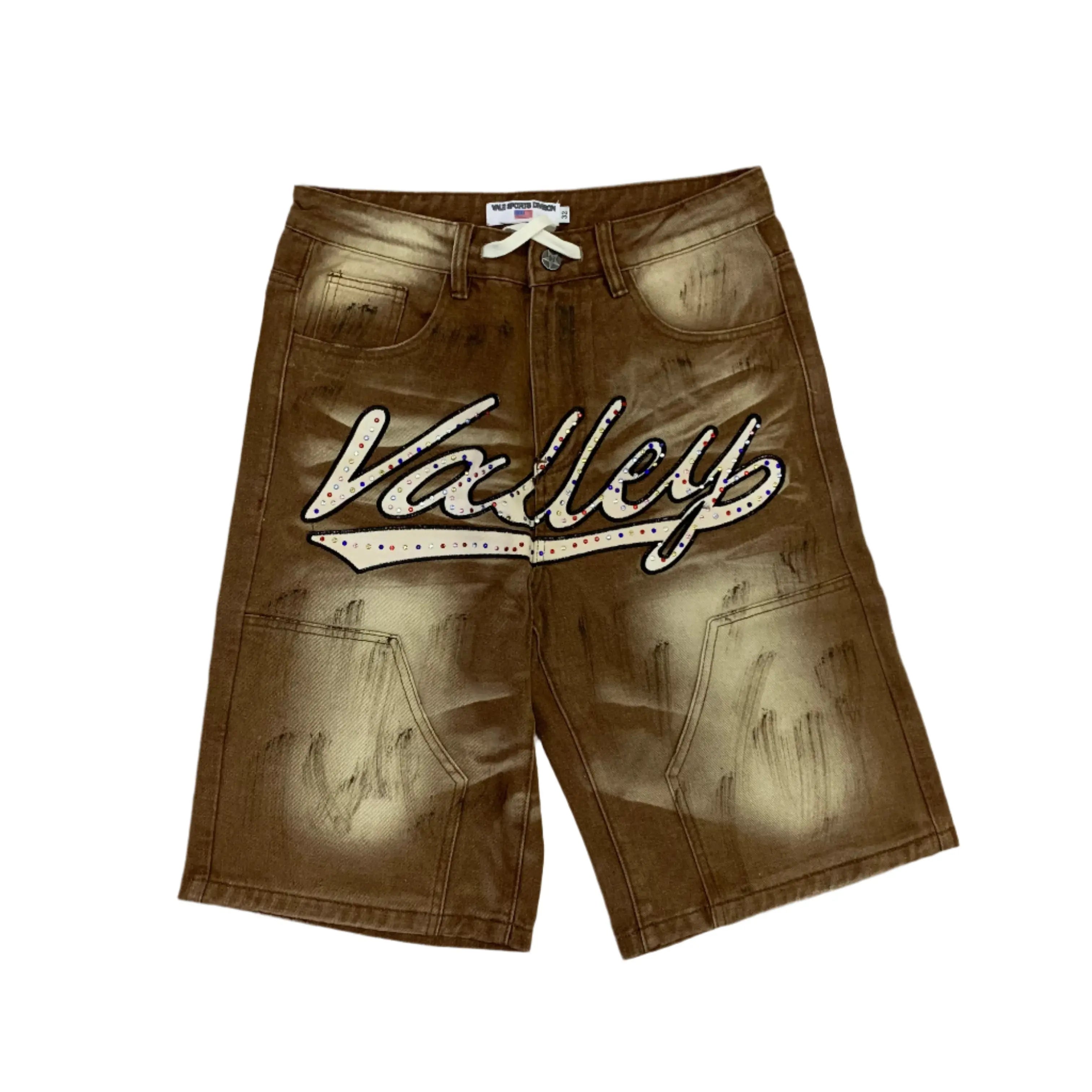 Valley | Embroidered Distressed Denim Shorts Valley