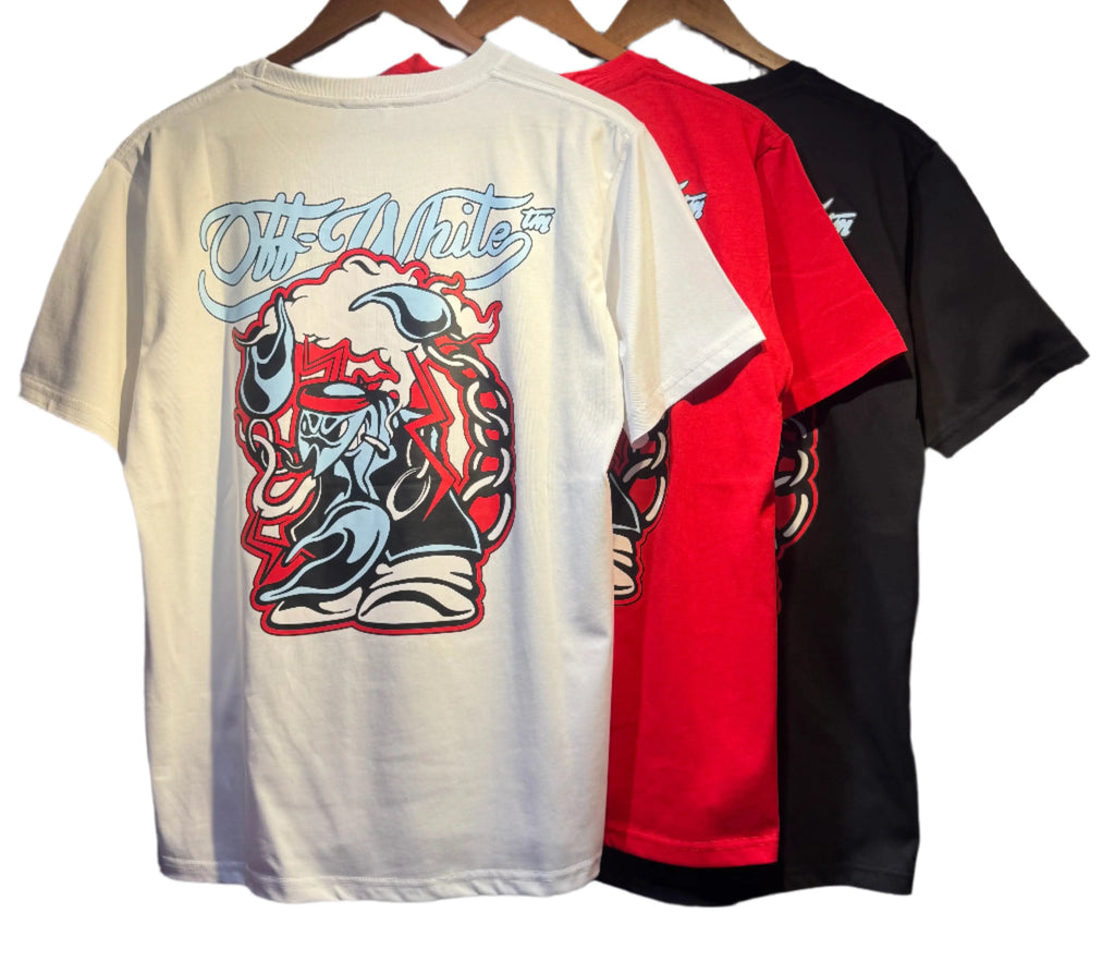 Off White | Retro Anime Graphic Tee | Red, White, or Two-Tone Off-White