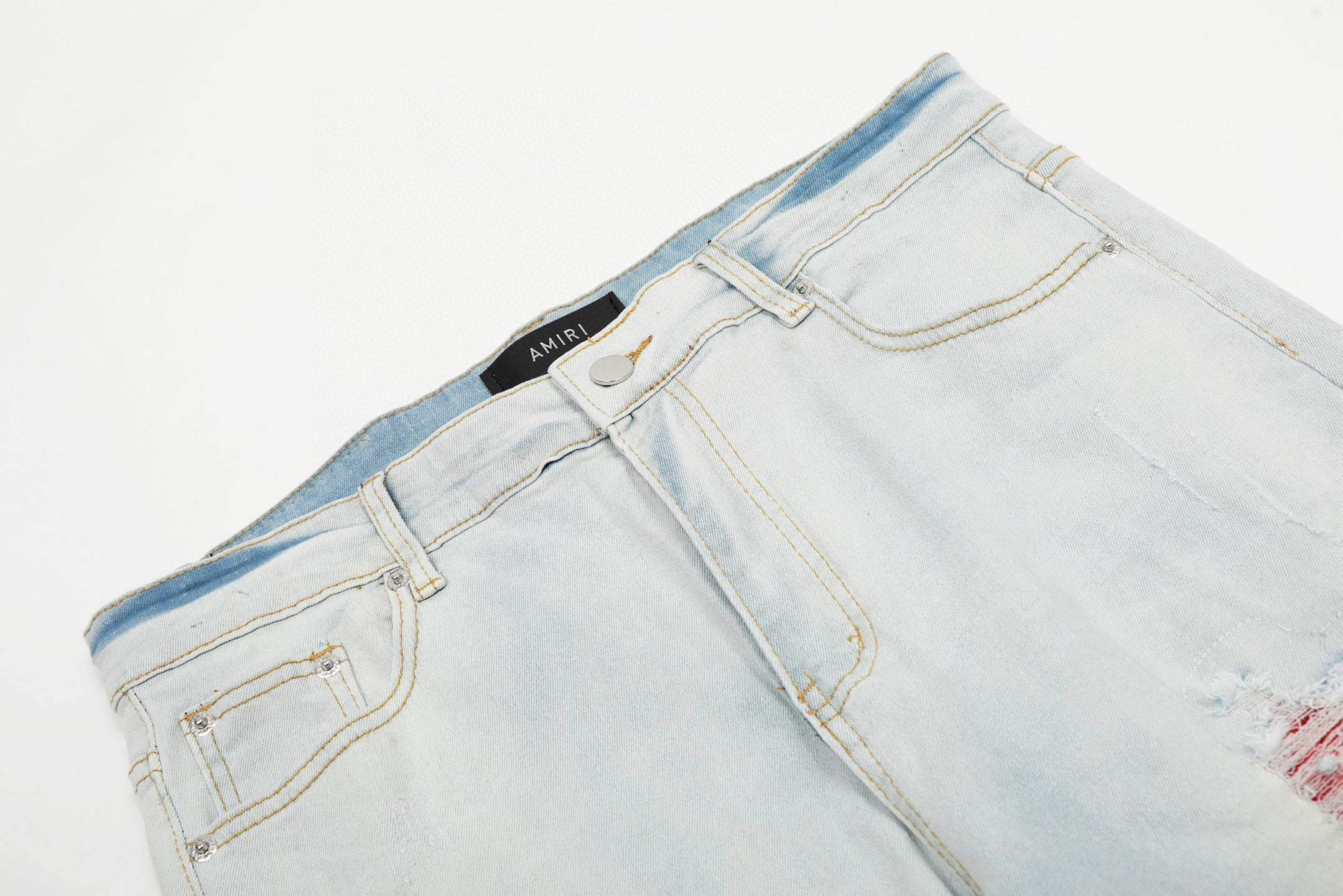 Amiri | MX1 Leather Patch Distressed Jeans | Indigo