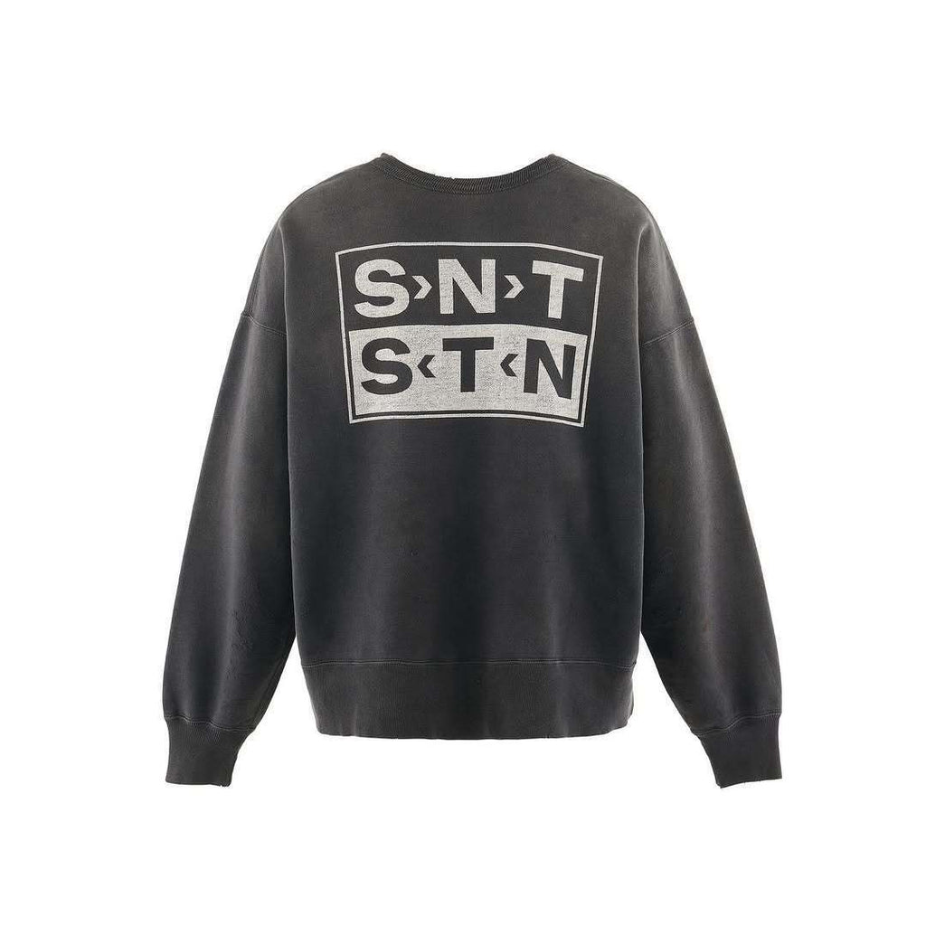 Black sweatshirt with a logo on the back against a white background
