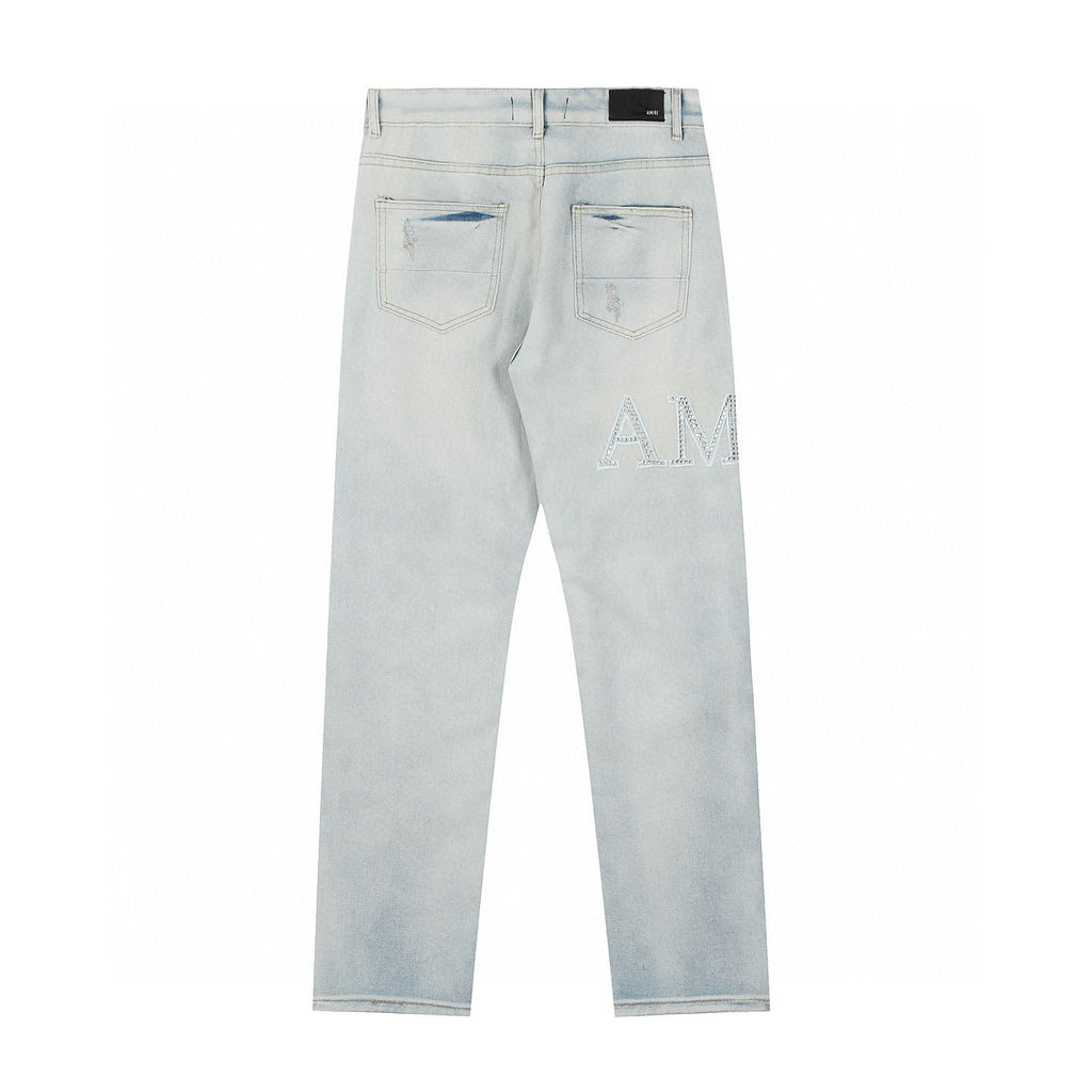 Amiri | Crystal Embellished Distressed Jeans | White