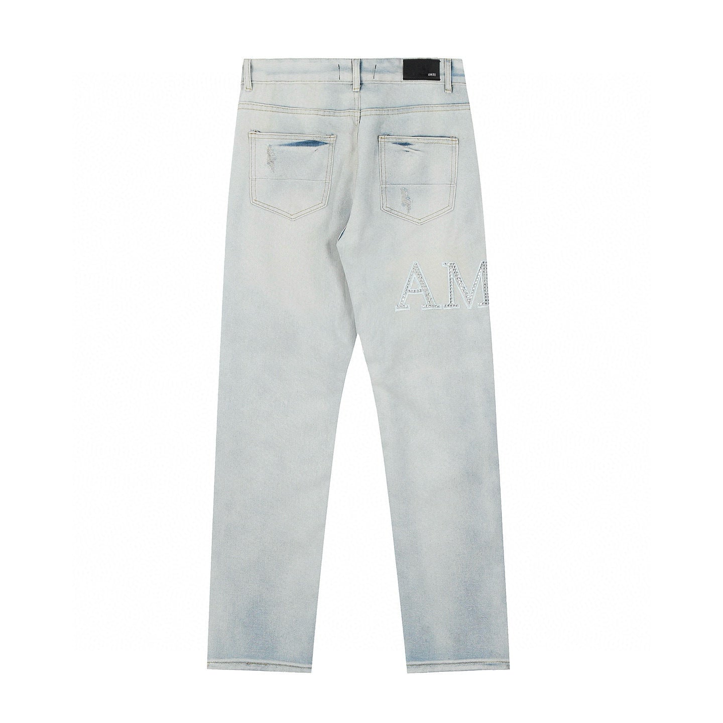 Amiri | Crystal Embellished Distressed Jeans | White