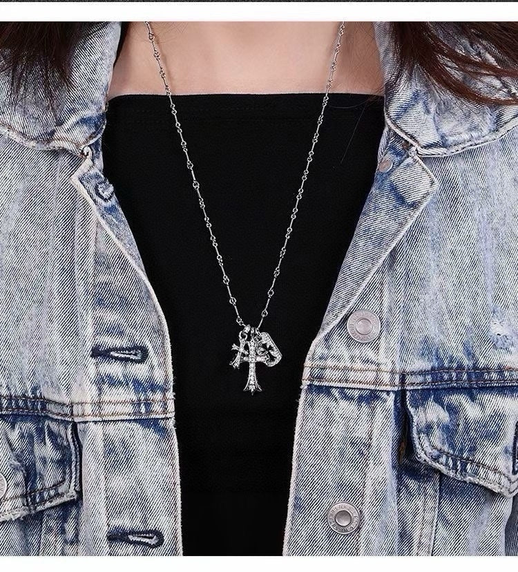 Chrome Hearts | 22K Gold or Silver Cross & Diamond Pendant Necklace