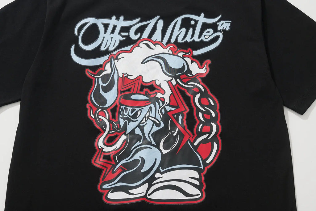 Off White | Retro Anime Graphic Tee | Red, White, or Two-Tone Off-White