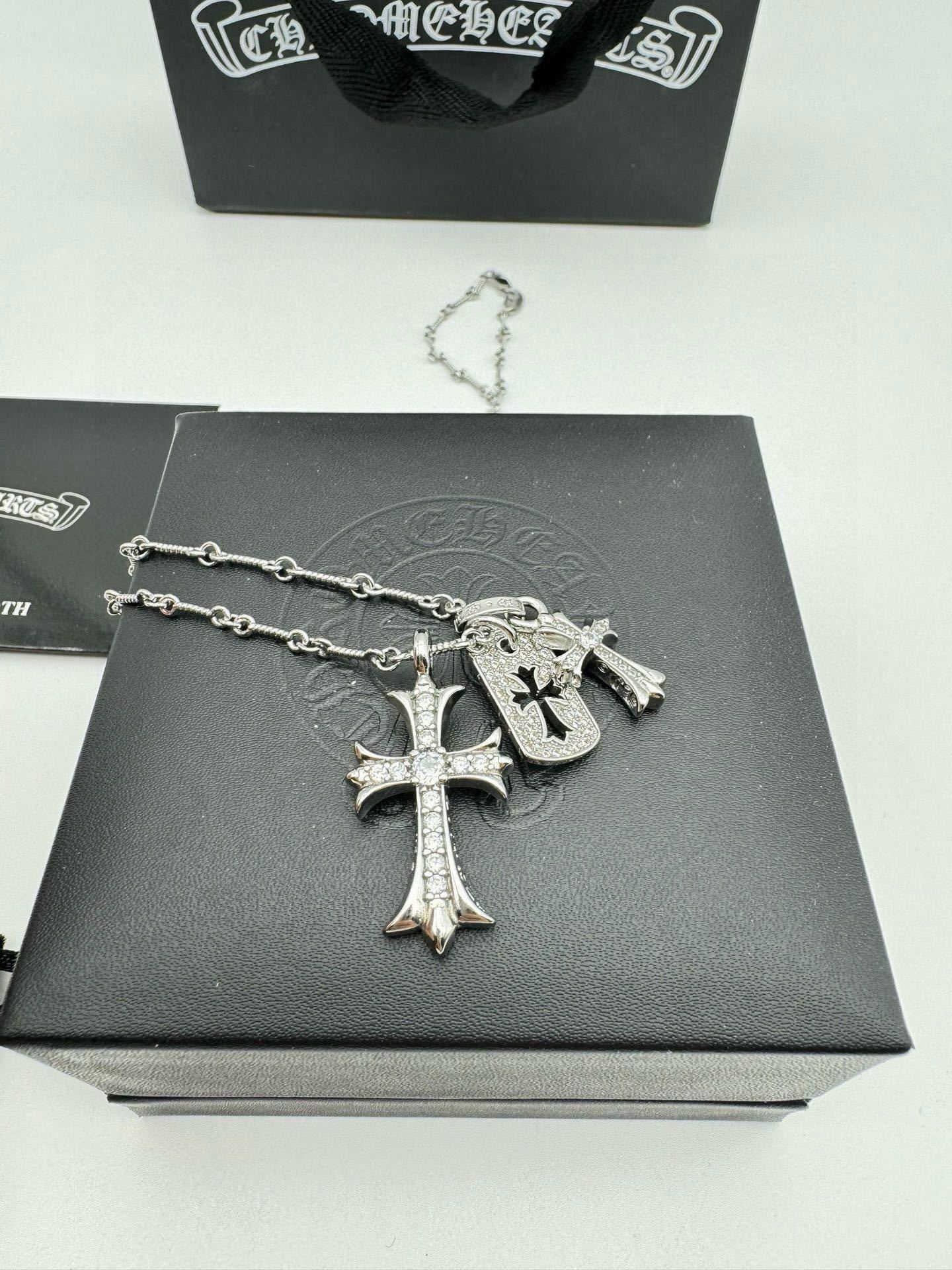 Chrome Hearts | 22K Gold or Silver Cross & Diamond Pendant Necklace
