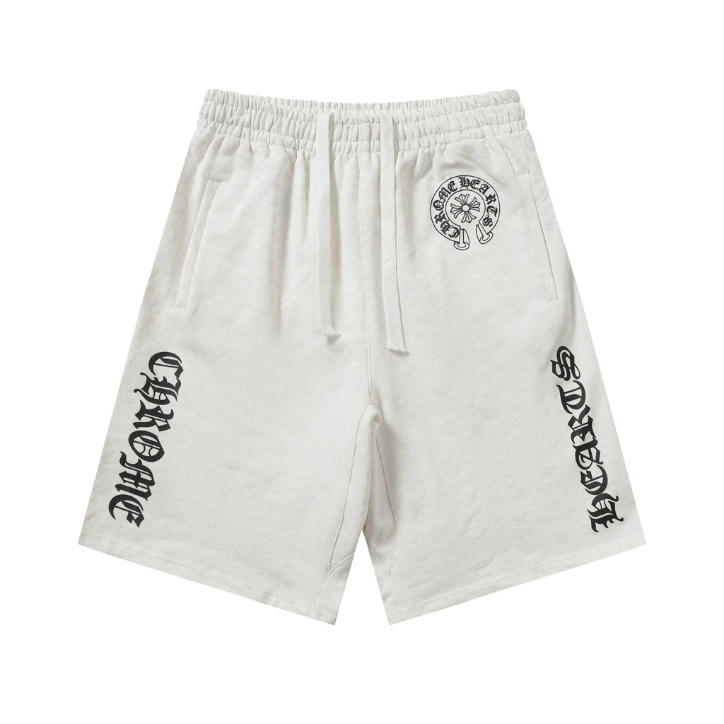 Chrome Hearts | Vertical Gothic Print Shorts | Black & White Chrome Hearts