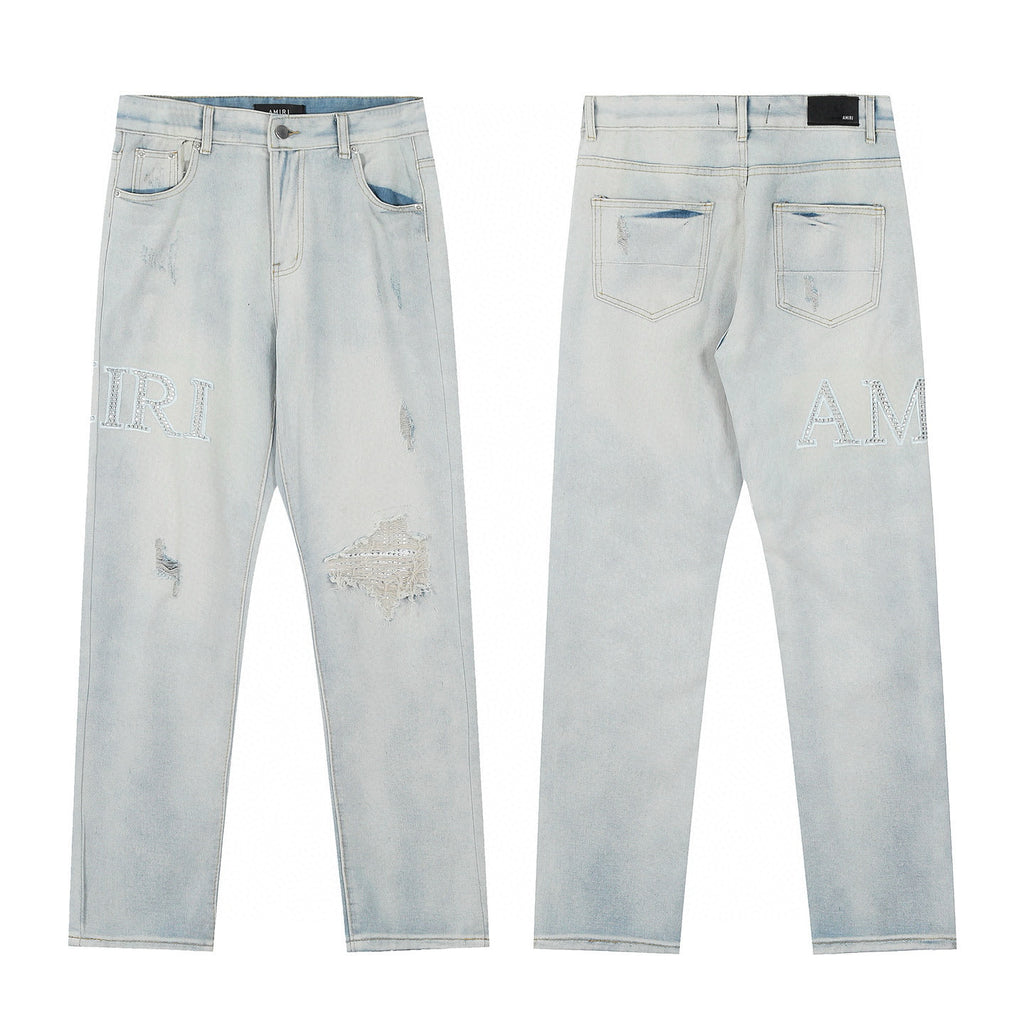 Amiri | Crystal Embellished Distressed Jeans | White