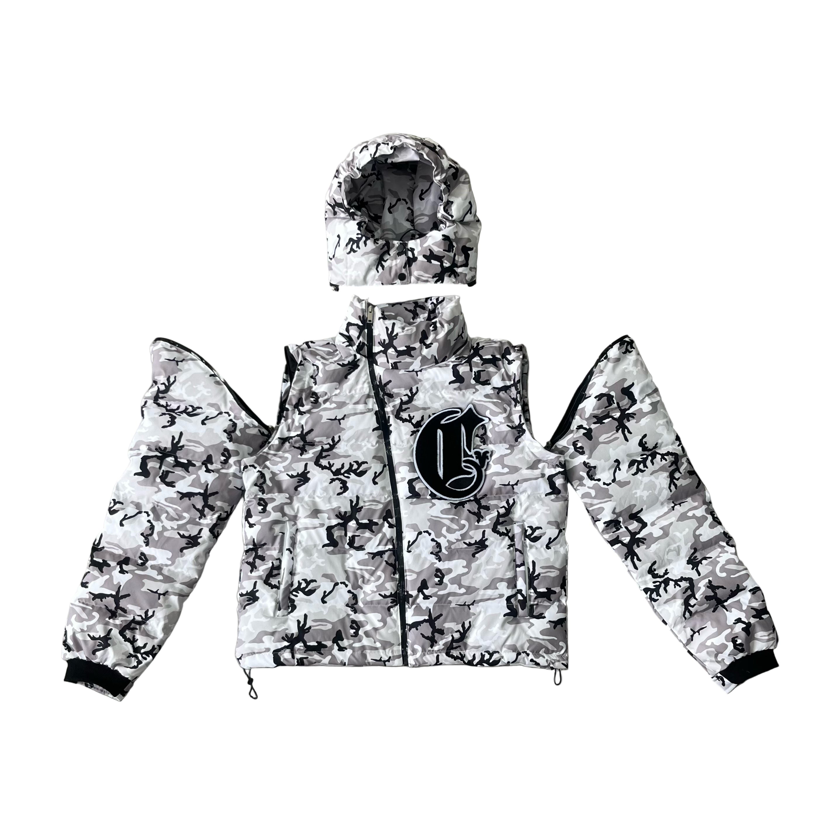 Corvidae Puffer Jacket | Black, White, Green Camo, Grey Camo