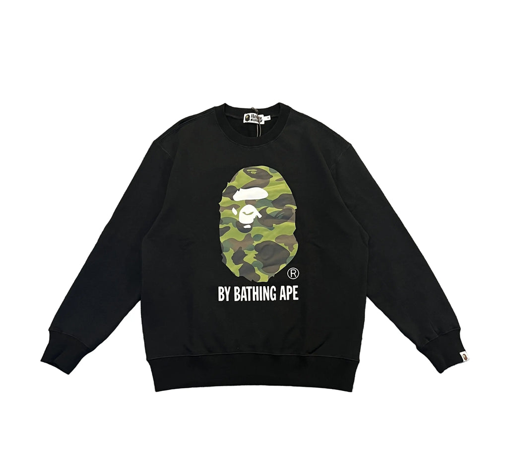 BAPE | 1st Camo Ape Head Crewneck – Black & Grey Bape