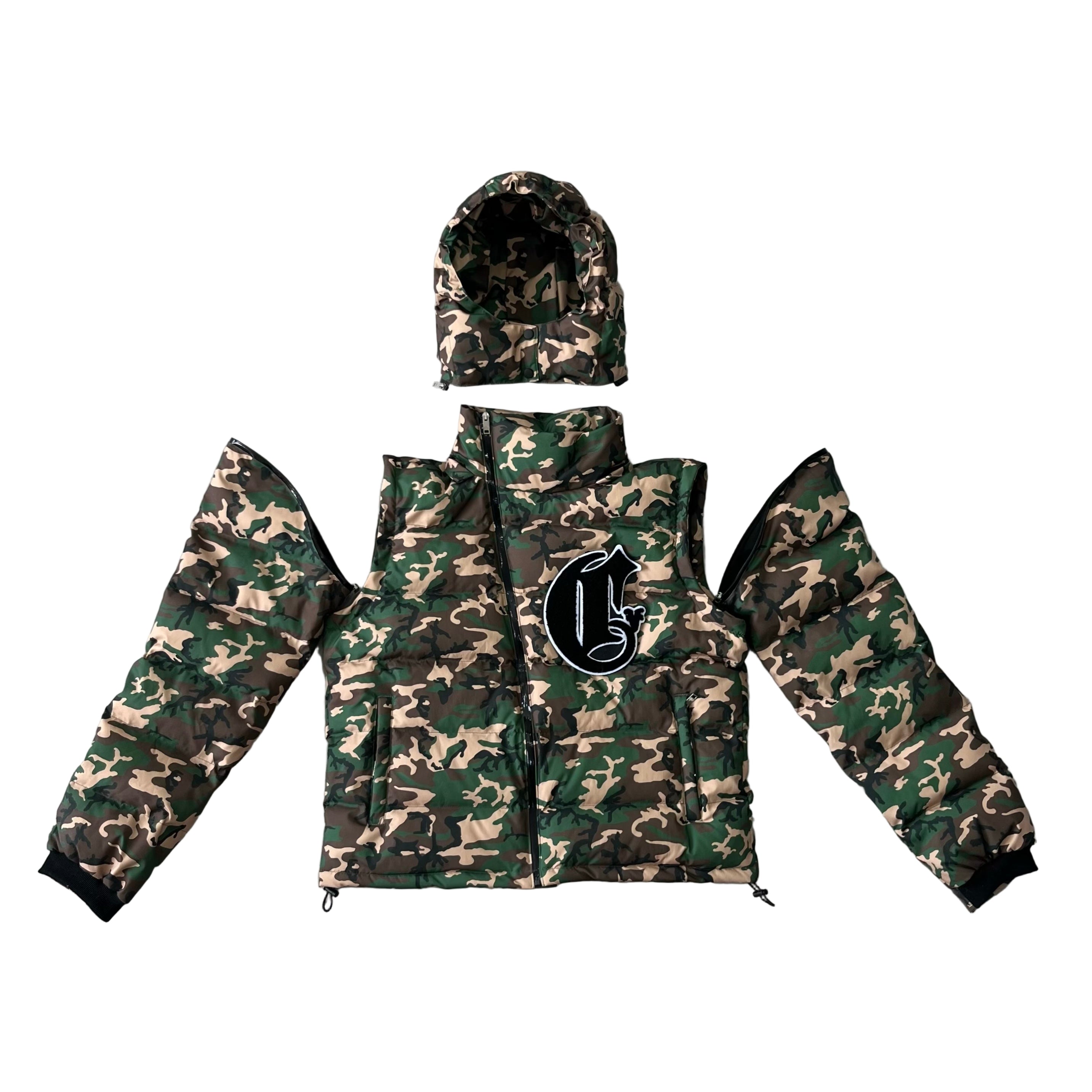 Corvidae Puffer Jacket | Black, White, Green Camo, Grey Camo