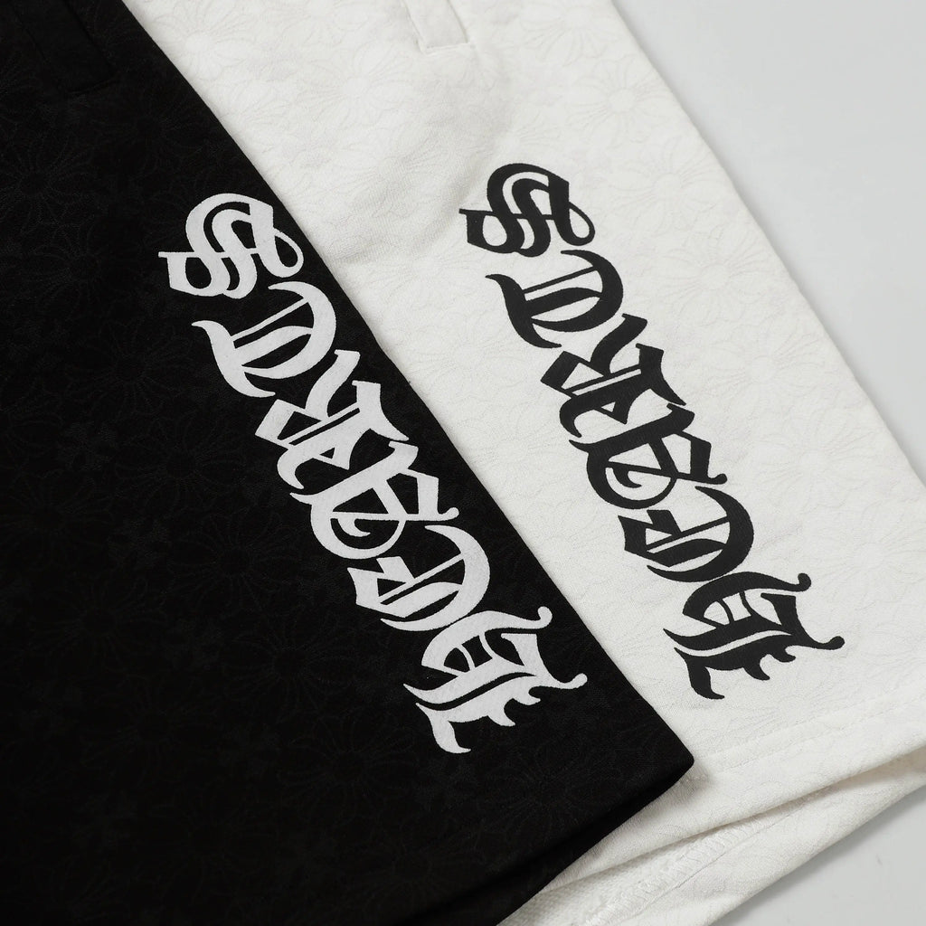 Chrome Hearts | Vertical Gothic Print Shorts | Black & White Chrome Hearts
