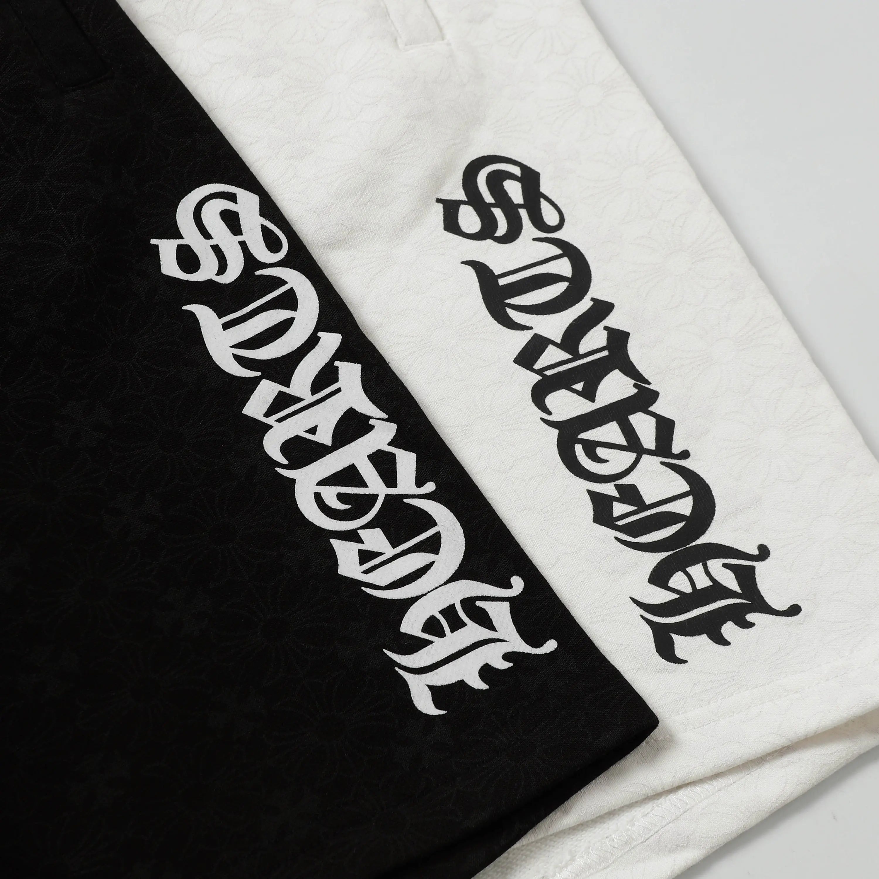 Chrome Hearts | Vertical Gothic Print Shorts | Black & White Chrome Hearts