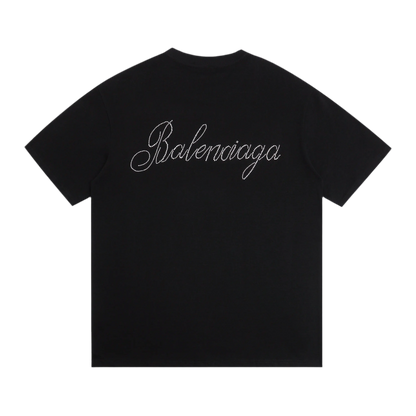 Balenciaga | Black Rhinestone Script Logo Tee | Oversized Fit Balenciaga
