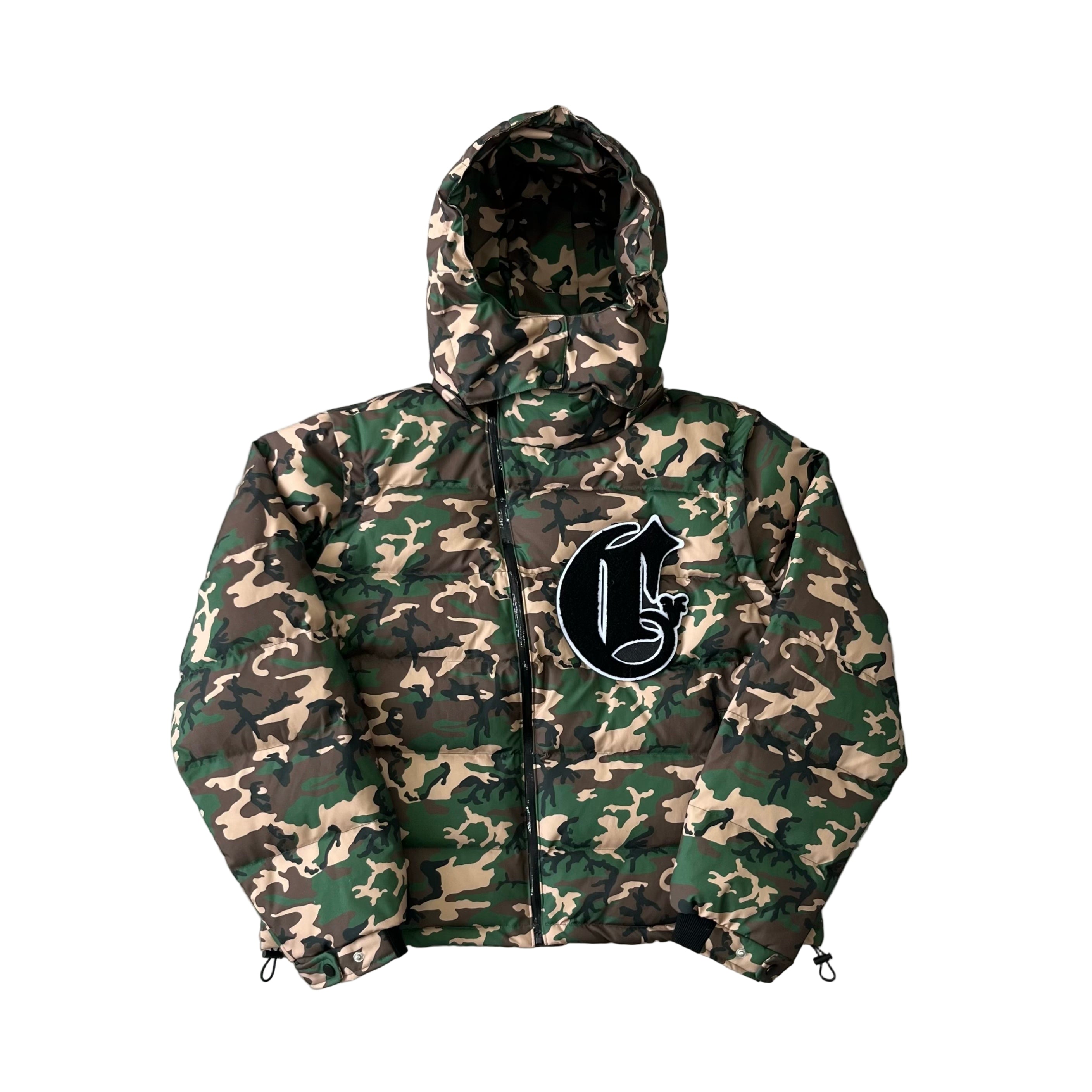 Corvidae Puffer Jacket | Black, White, Green Camo, Grey Camo