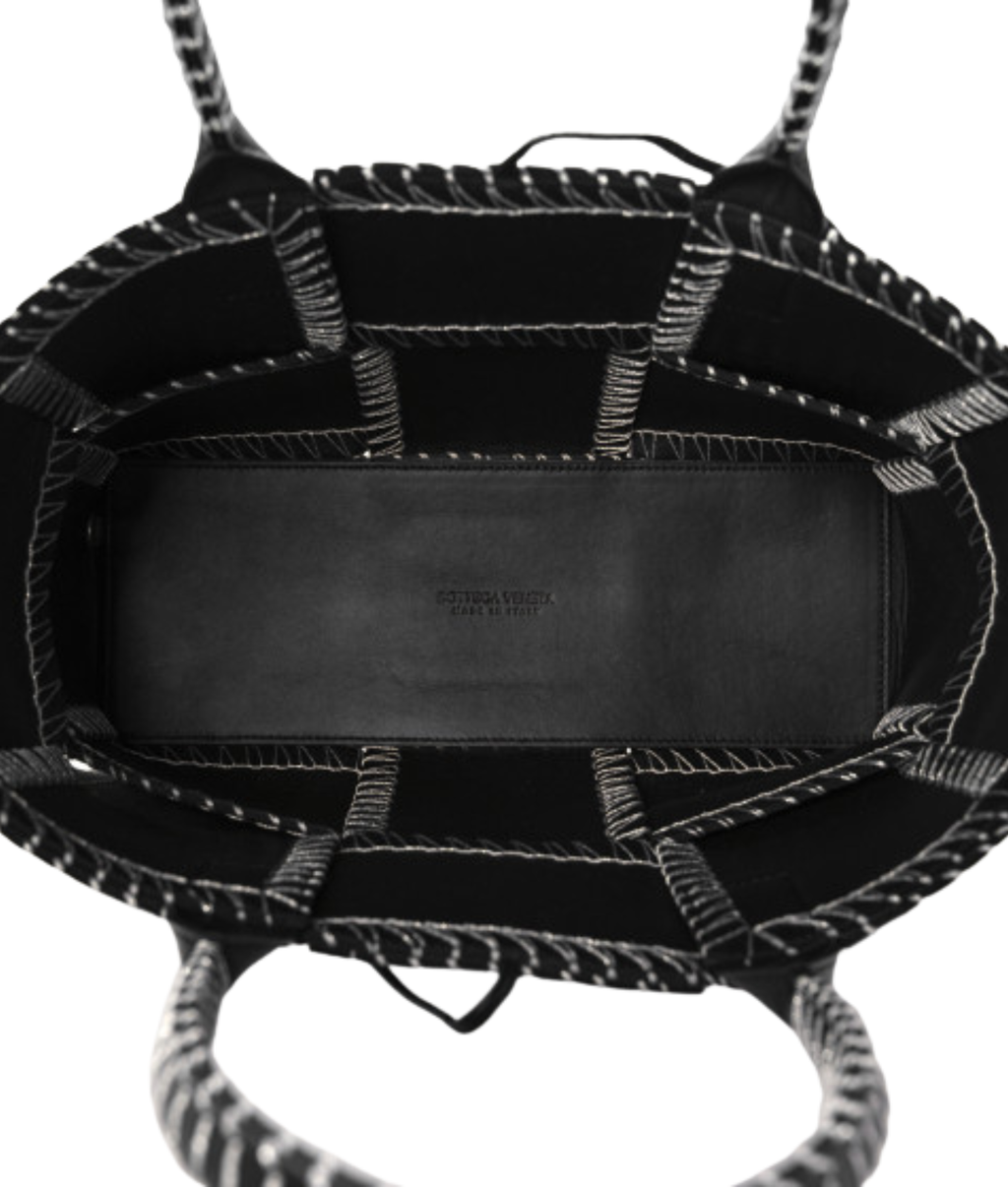 Bottega Veneta | Intrecciato Small Topstitch Arco Tote | Black & Red Leather