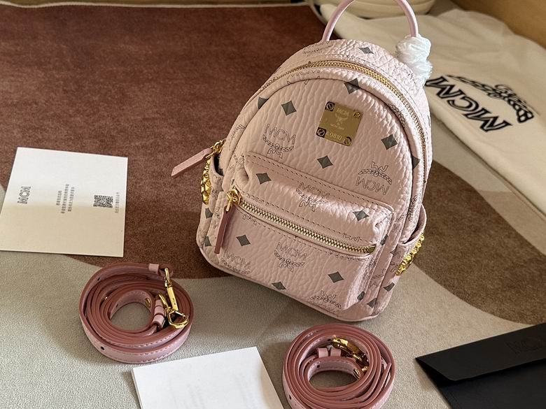 MCM | Pink Stark Mini Backpack | Monogram Leather | Gold Hardware