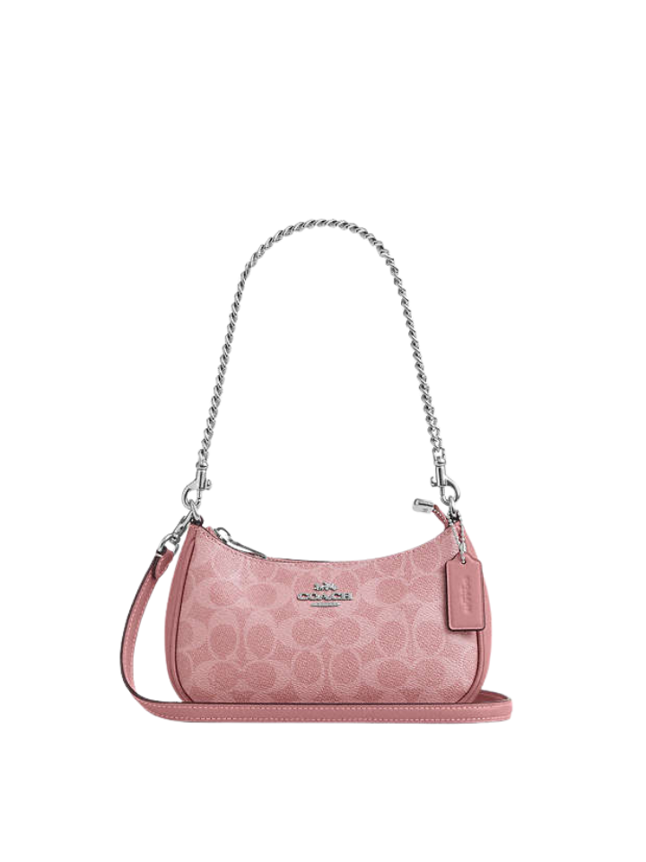 Coach | Teri Mini Crossbody Bag | Signature Canvas | Silver / Pink