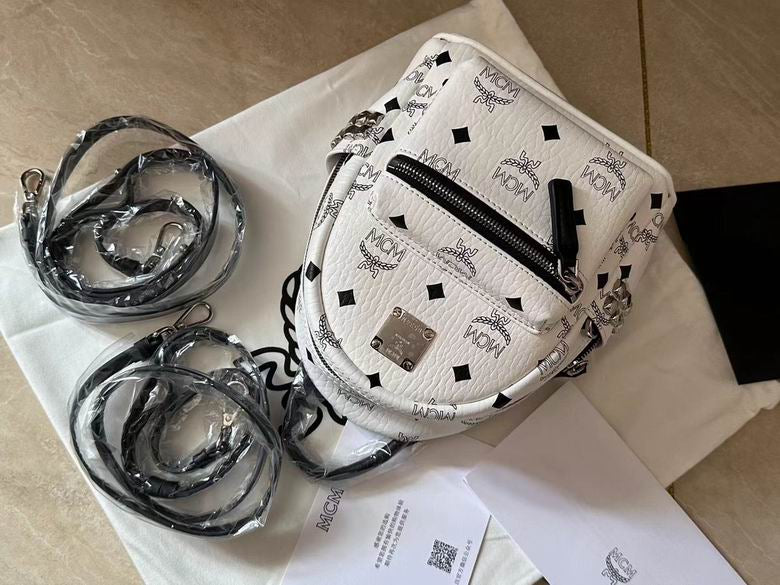 MCM | White Visetos Belt Bag | Pebbled Leather | Silver Hardware