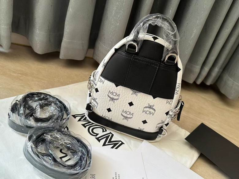 MCM | White Visetos Belt Bag | Pebbled Leather | Silver Hardware