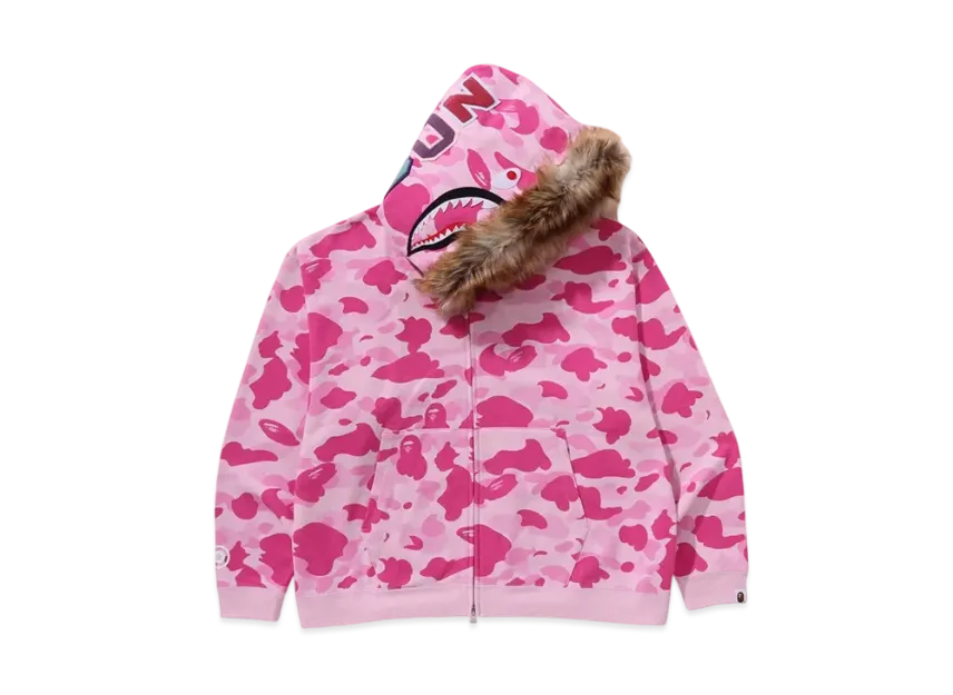 A Bathing Ape® x Don Toliver | Faux Fur Shark Zip Hoodie | Pink Camo