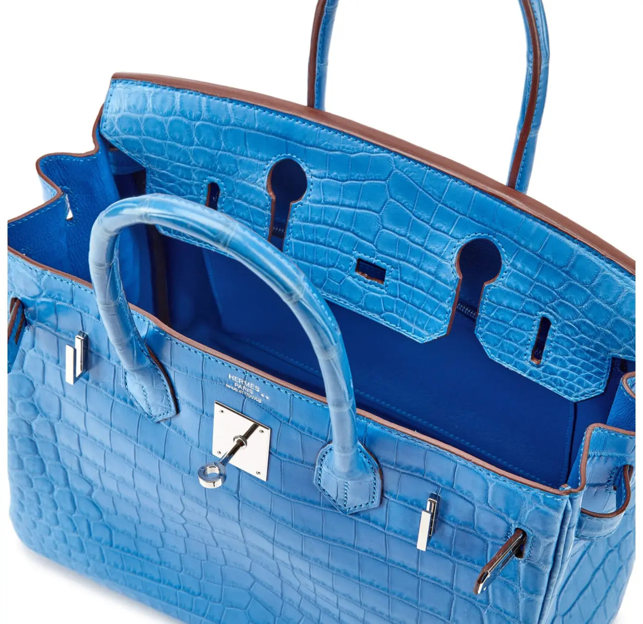 Hermès | Birkin 30 Bleu Mykonos Matte Niloticus Palladium Hardware, 2012 Hermes