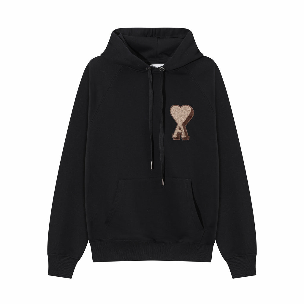 AMI Paris | Logo-Embroidered Hoodie | Black