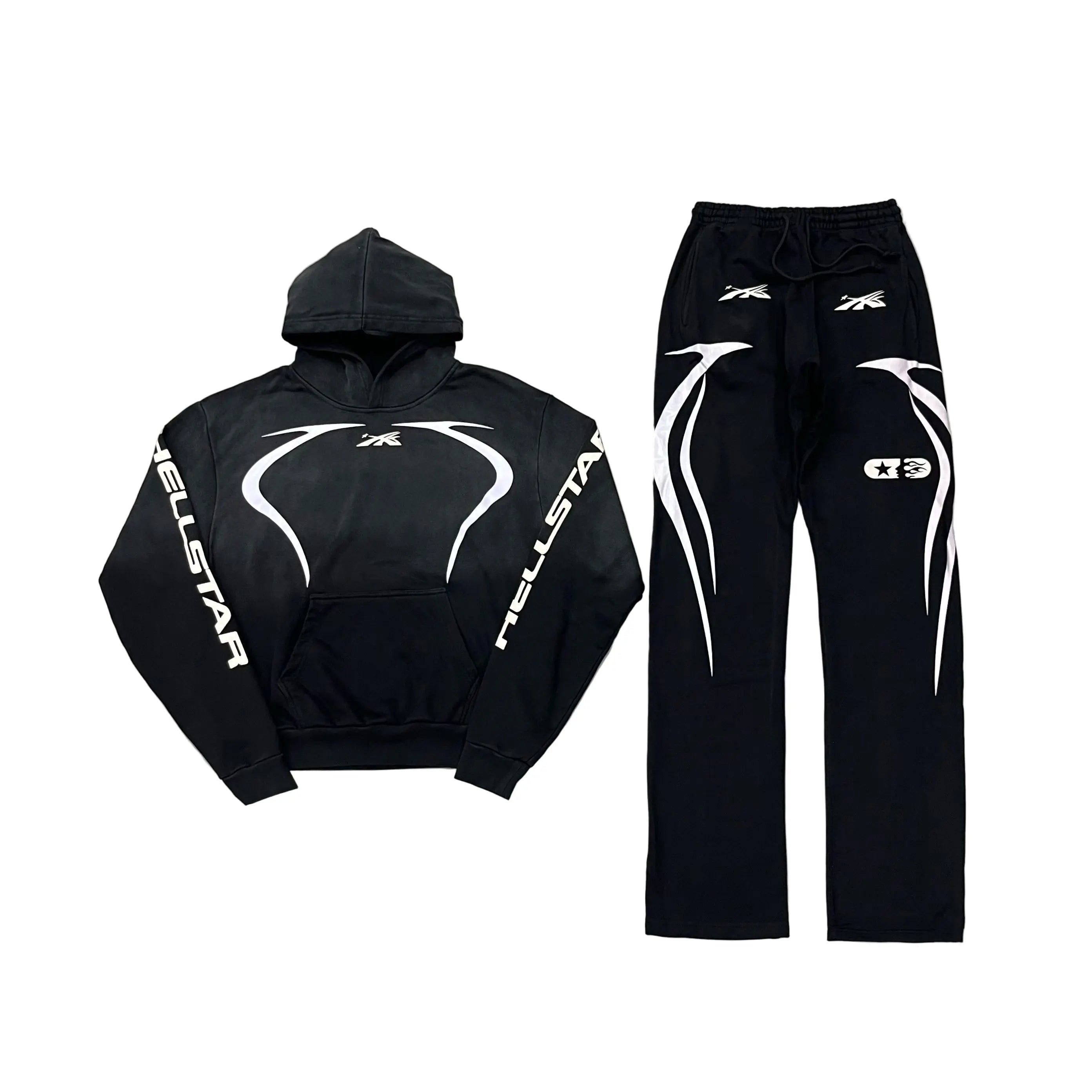 Sp5der | Logo Hoodie + Sweatpants Set | Black/White Hellstar