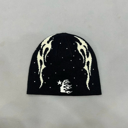 Hellstar Studios | Flame Head Logo Beanie | Black/White Hellstar