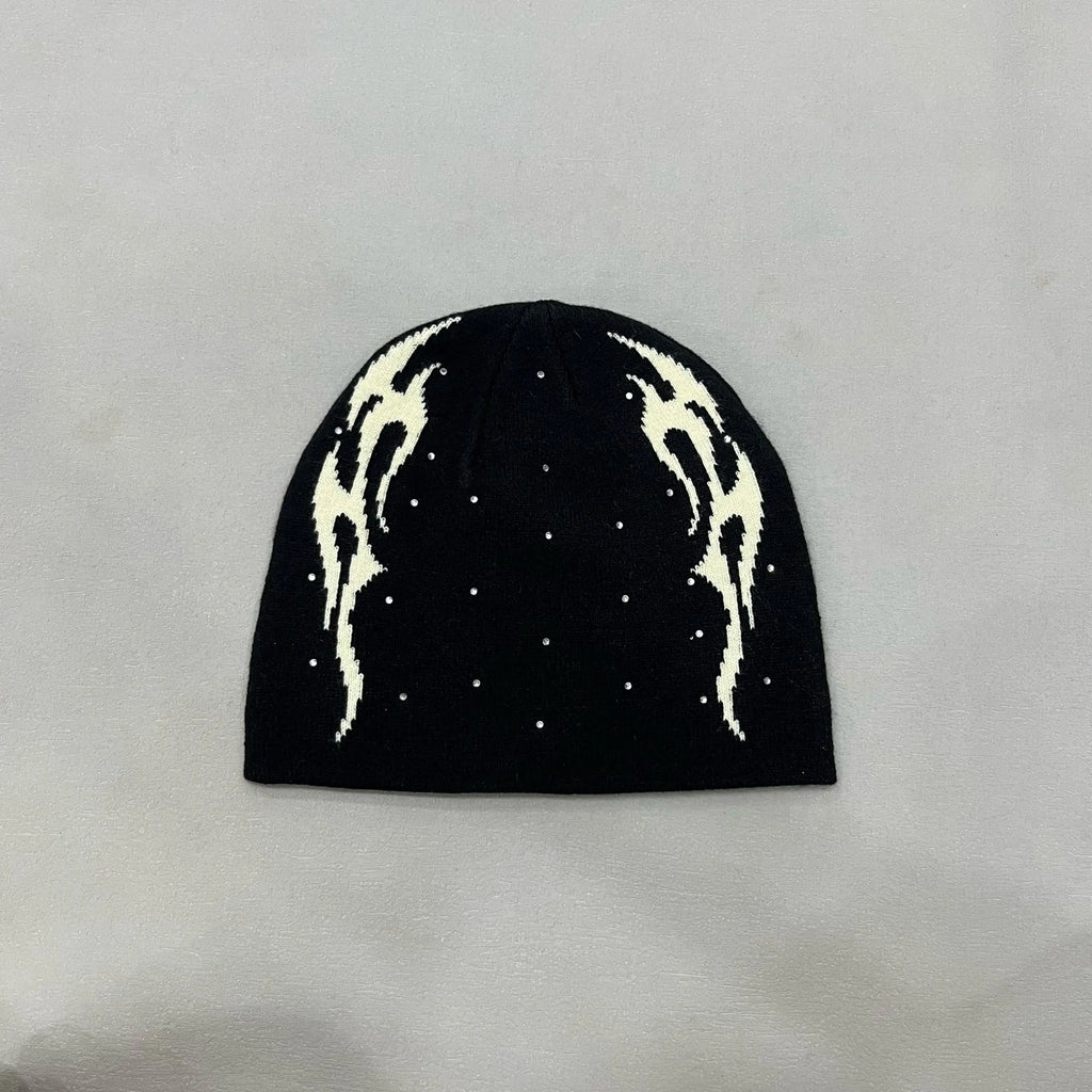 Hellstar Studios | Flame Head Logo Beanie | Black/White Hellstar