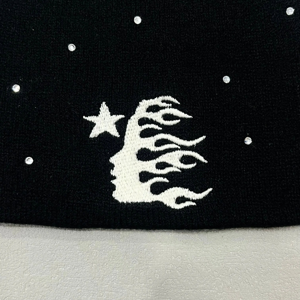 Hellstar Studios | Flame Head Logo Beanie | Black/White Hellstar