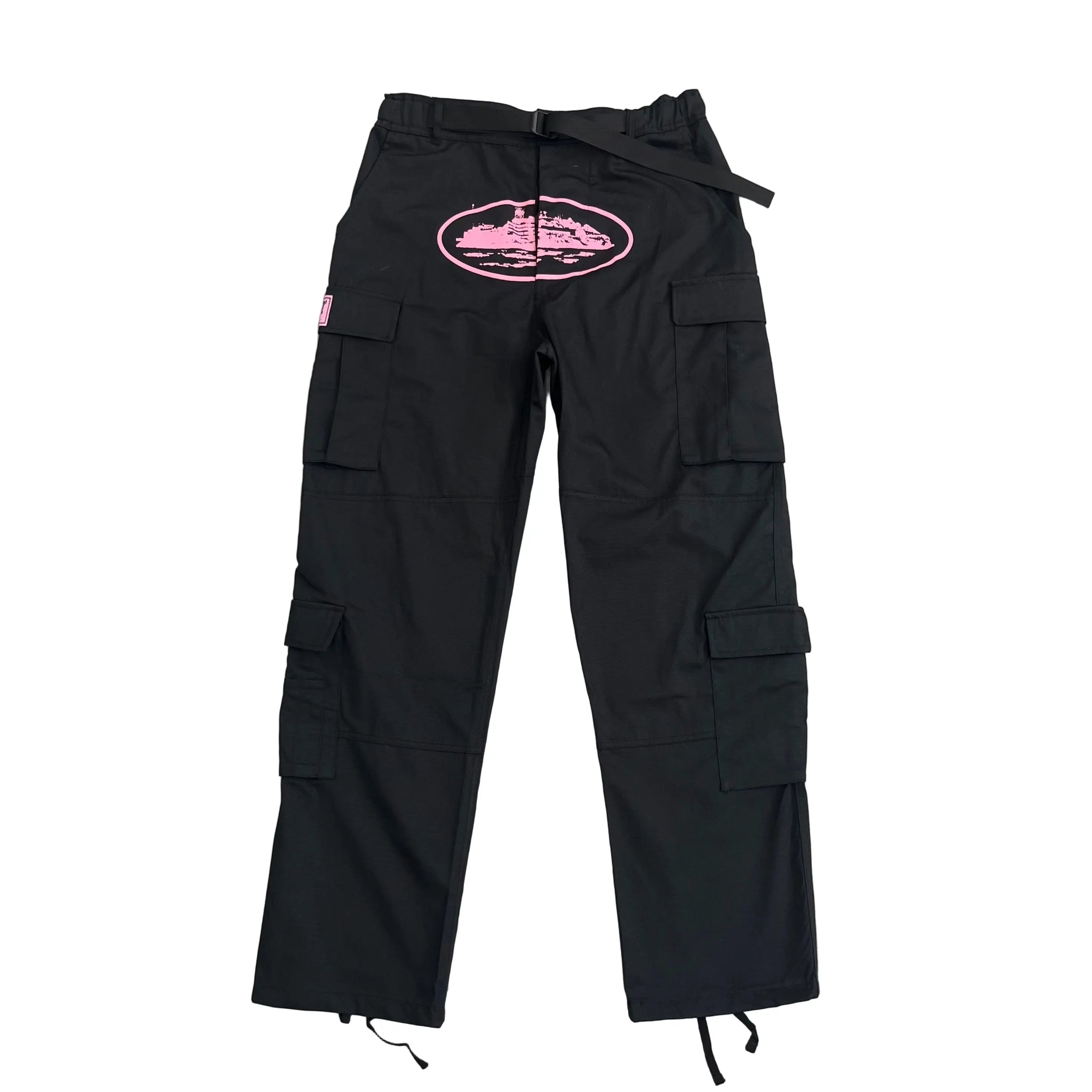 Corteiz | Black Cargo Pants with Purple or Pink Patch UndergroundDesignerPlug