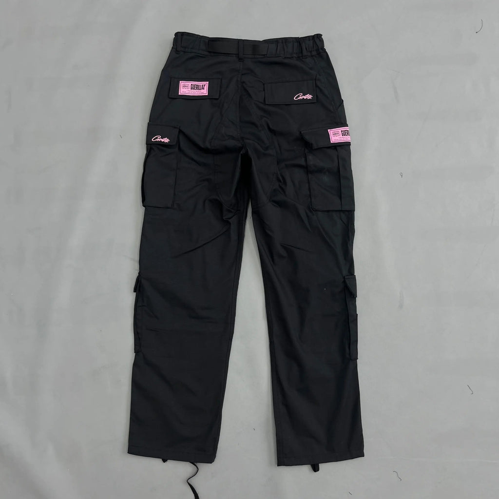 Corteiz | Black Cargo Pants with Purple or Pink Patch UndergroundDesignerPlug