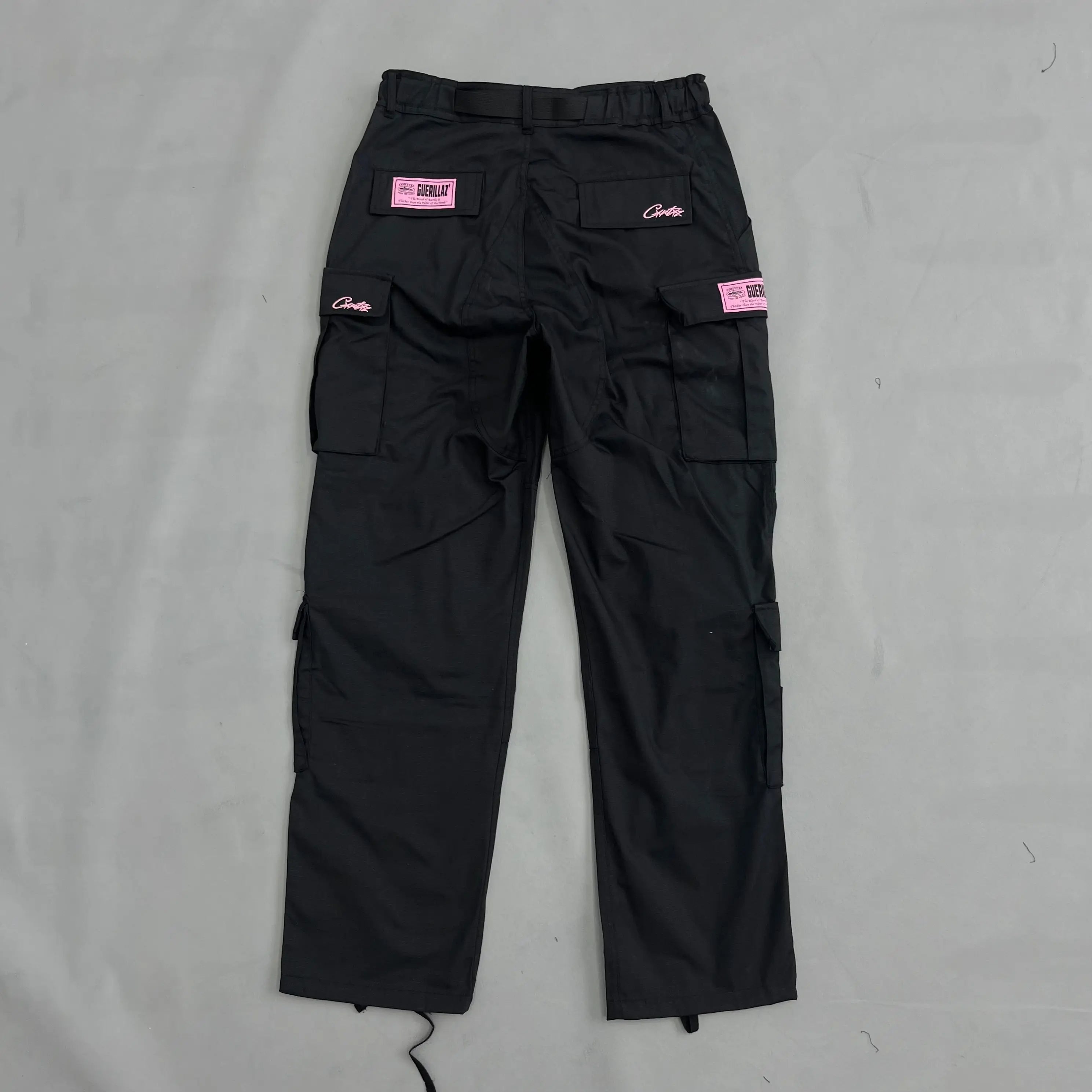 Corteiz | Black Cargo Pants with Purple or Pink Patch UndergroundDesignerPlug