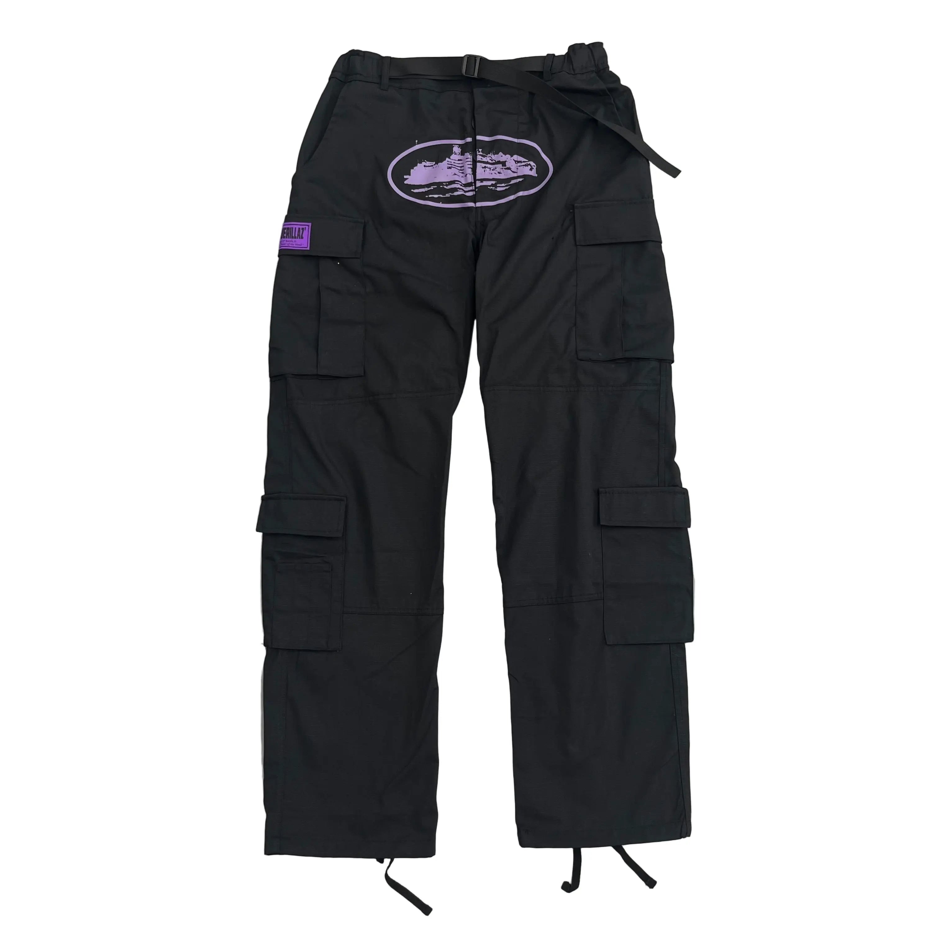 Corteiz | Black Cargo Pants with Purple or Pink Patch UndergroundDesignerPlug