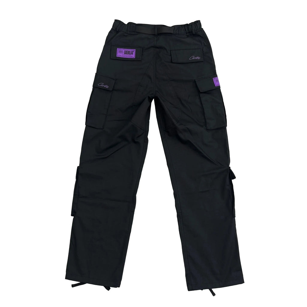 Corteiz | Black Cargo Pants with Purple or Pink Patch UndergroundDesignerPlug
